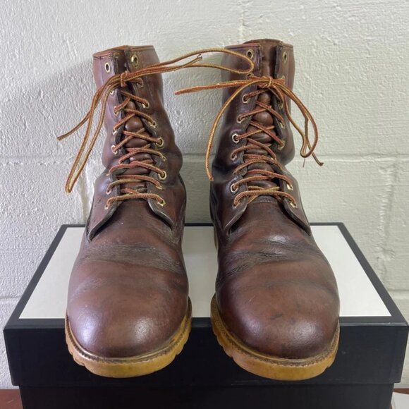 Vintage Timberland Ankle Work Boots Brown Leather Lace up Men's 10.5 Wide - Picture 1 of 14